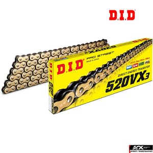 Chaîne DID G&B 520 VX3 – Noir & Or, 118 Maillons, X-Ring Renforcée avec Attache Rapide